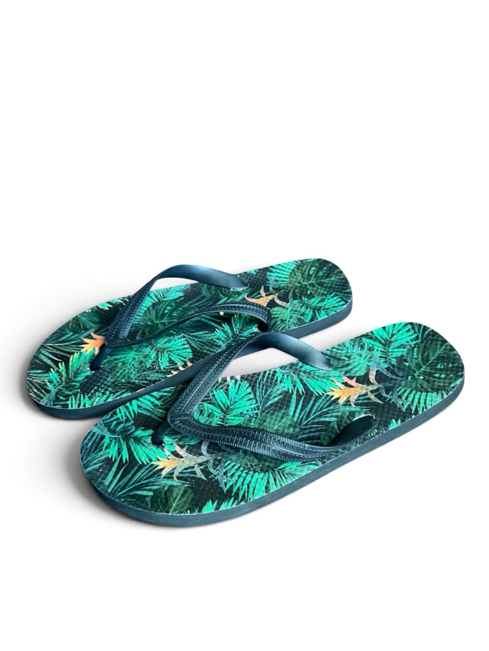 H&M Tropical Leaf Print Flip Flop Sandals - Teal Green